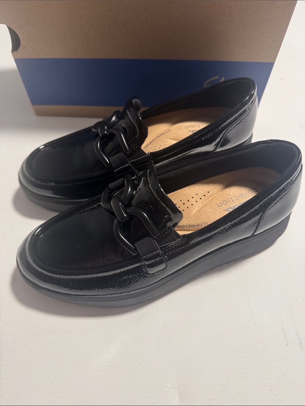 Clarks Loafers Womens 6.5 Black Patent Platform Zylah